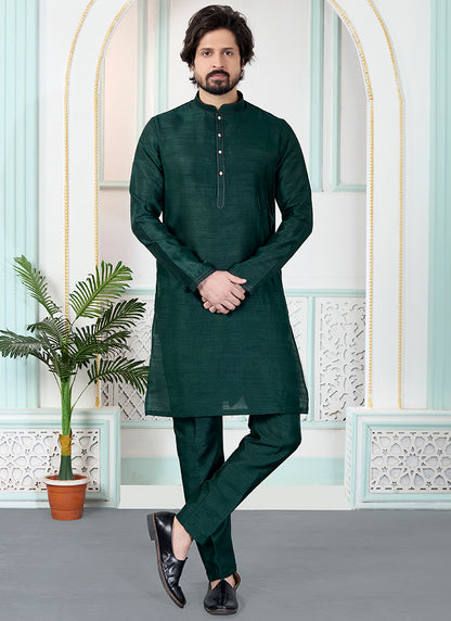 Green Art Silk Pintux Occasional Wear Readymade Kurta Pajama SW589733