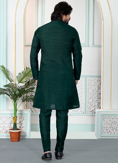 Green Art Silk Pintux Occasional Wear Readymade Kurta Pajama SW589733