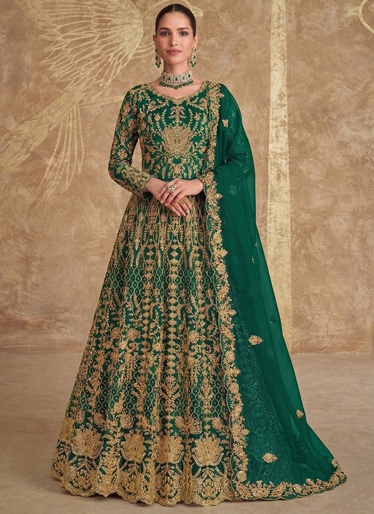 Green Net Embroidery Work Wedding Wear Anarkali Suit SW124428