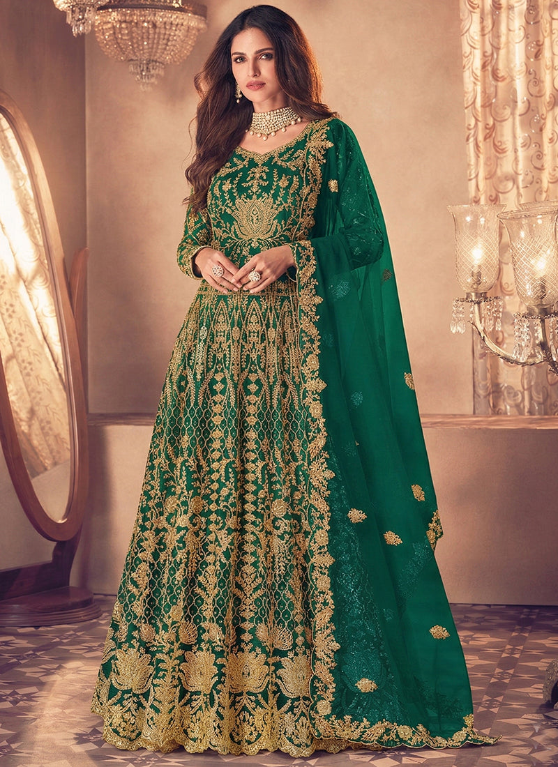 Green Net Embroidery Work Wedding Wear Anarkali Suit SW124428