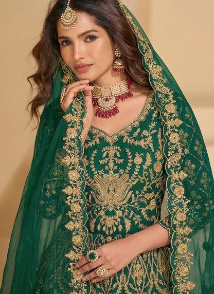 Green Net Embroidery Work Wedding Wear Anarkali Suit SW124428