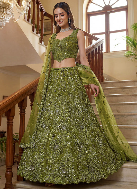 Green Net Thread Work Wedding Wear Lehenga Choli SW981601