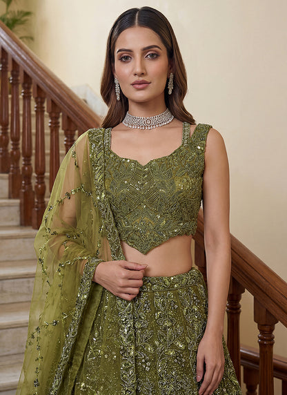 Green Net Thread Work Wedding Wear Lehenga Choli SW981601