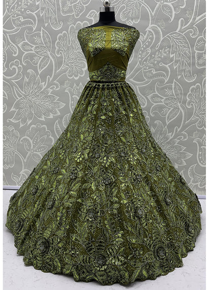 Green Net Thread Work Wedding Wear Lehenga Choli SW981601