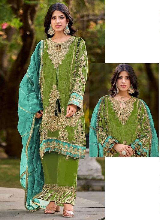 Green Organza Embroidery Work Eid Wear Pakistani Suit SW868692