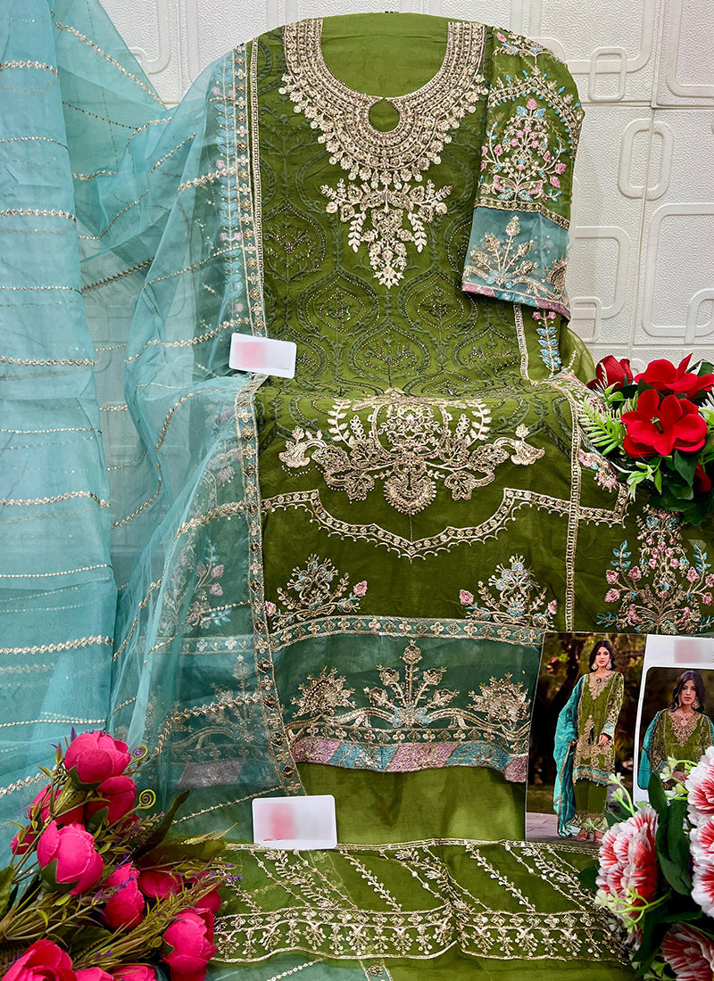 Green Organza Embroidery Work Eid Wear Pakistani Suit SW868692
