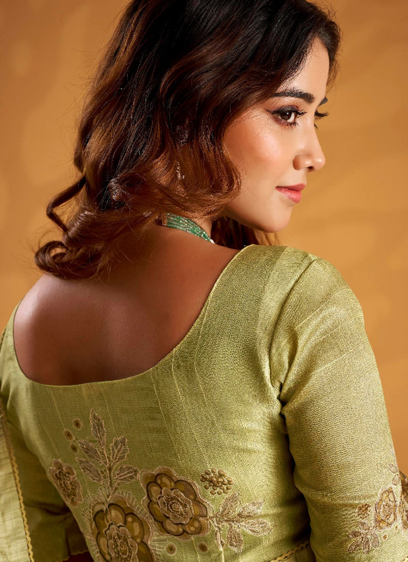 Green Tussar Silk Printed Work Occasional Wear Saree SW954443