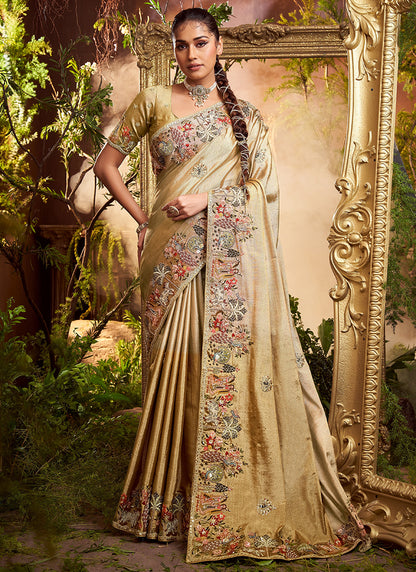 Viscose Silk Gold Wedding Wear Weaving Work Wedding Saree 388729