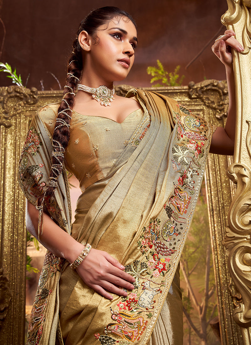 Viscose Silk Gold Wedding Wear Weaving Work Wedding Saree 388729