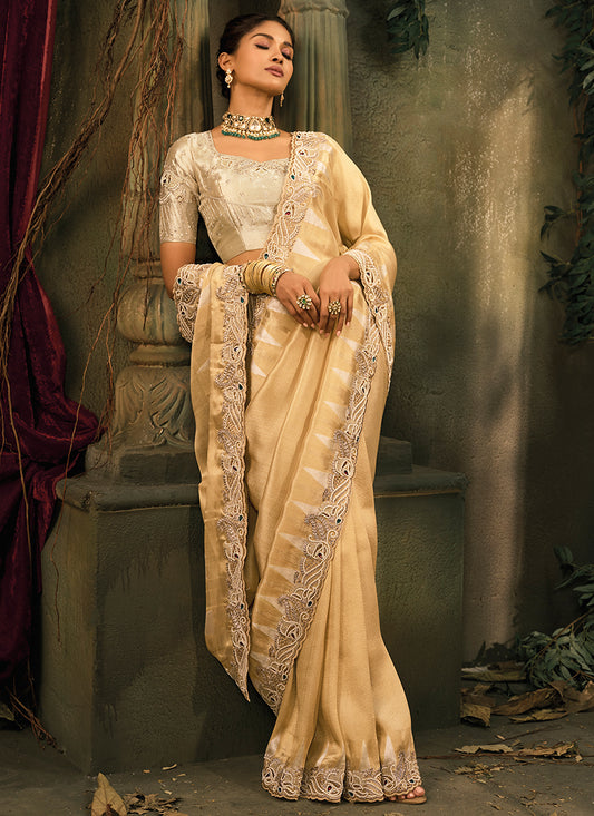 Golden Giraffe Silk Embroidery Work Wedding Wear Wedding Saree SW433946