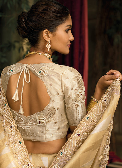 Golden Giraffe Silk Embroidery Work Wedding Wear Wedding Saree SW433946