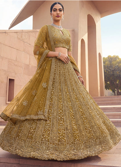 Golden Net Sequins Work  Wedding Wear Lehenga Choli SW294529