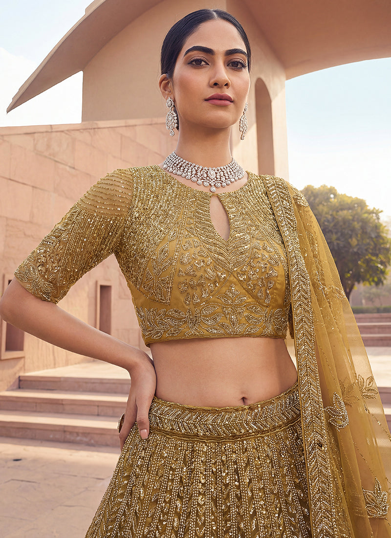 Golden Net Sequins Work  Wedding Wear Lehenga Choli SW294529