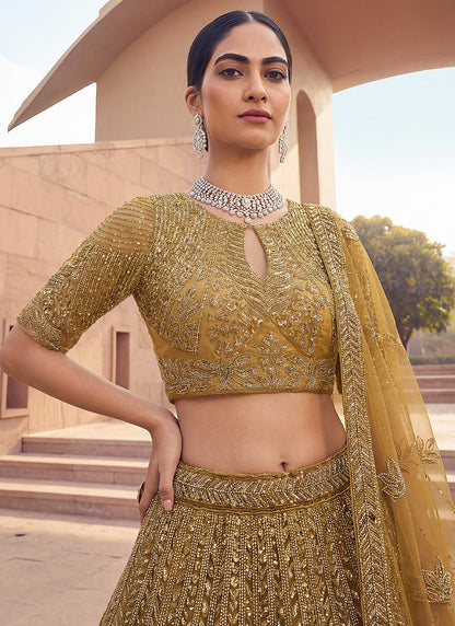 Golden Net Sequins Work  Wedding Wear Lehenga Choli SW294529