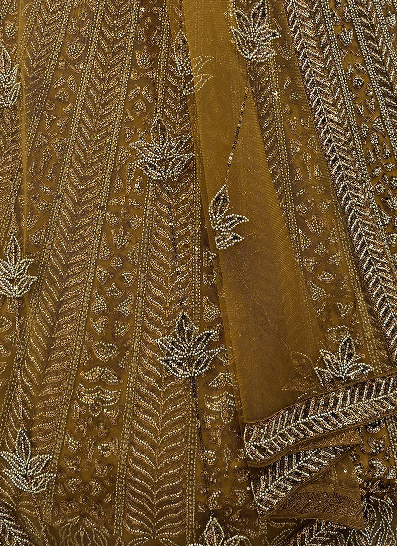 Golden Net Sequins Work  Wedding Wear Lehenga Choli SW294529