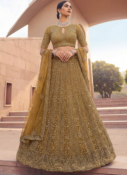 Golden Net Sequins Work  Wedding Wear Lehenga Choli SW294529