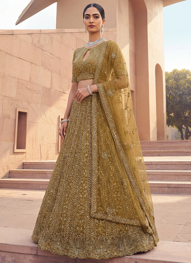 Golden Net Sequins Work  Wedding Wear Lehenga Choli SW294529