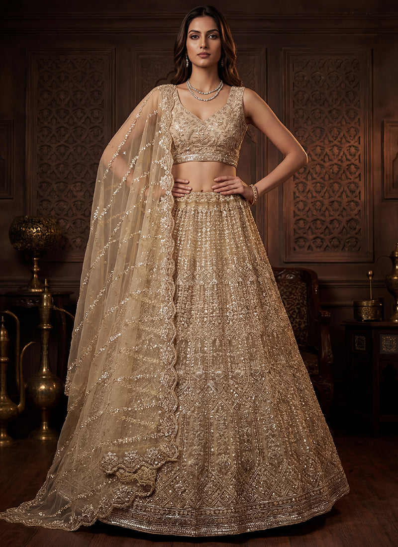 Golden Net Sequins Work  Wedding Wear Lehenga Choli SW187230