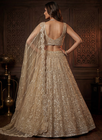 Golden Net Sequins Work  Wedding Wear Lehenga Choli SW187230