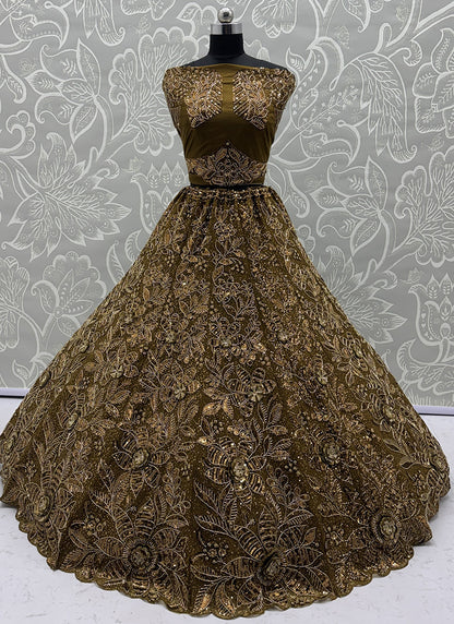Golden Net Thread Work Wedding Wear Lehenga Choli SW946166