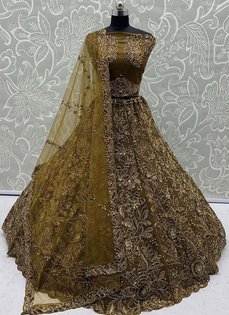 Golden Net Thread Work Wedding Wear Lehenga Choli SW946166