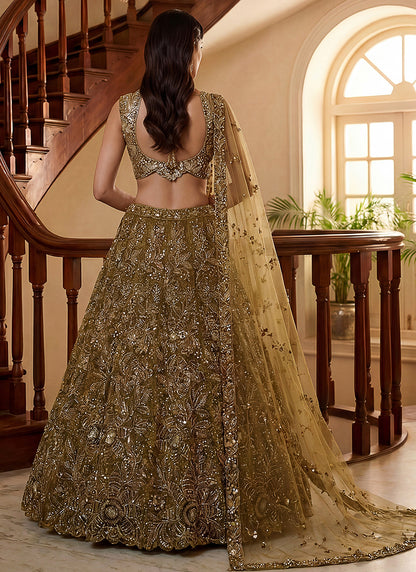 Golden Net Thread Work Wedding Wear Lehenga Choli SW946166