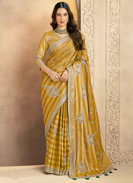 Zari Silk Golden Wedding Wear Sequin Work Ethnic Wedding Saree 386405