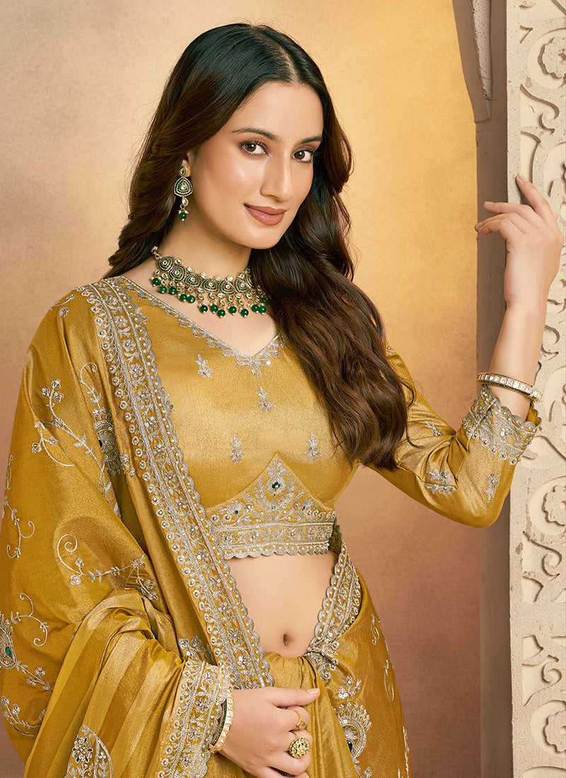 Zari Silk Golden Wedding Wear Sequin Work Ethnic Wedding Saree 386405