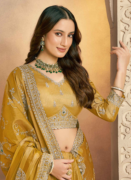 Zari Silk Golden Wedding Wear Sequin Work Ethnic Wedding Saree 386405