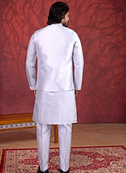 Art Silk Gray Wedding Wear Embroidery Work Readymade IndoWestern Sherwani 387387