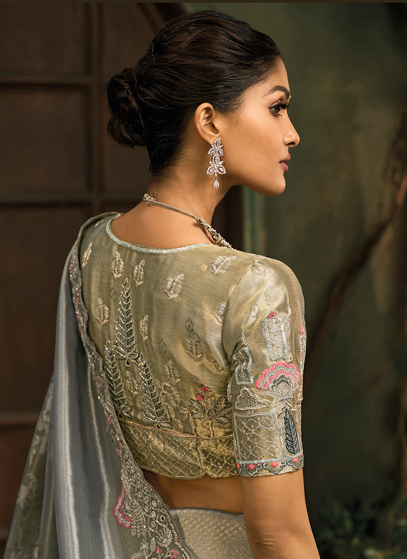 Gray Giraffe Silk Embroidery Work Wedding Wear Wedding Saree SW311119