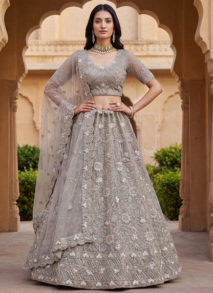 Gray Net Hand Work Wedding Wear Lehenga Choli SW522694