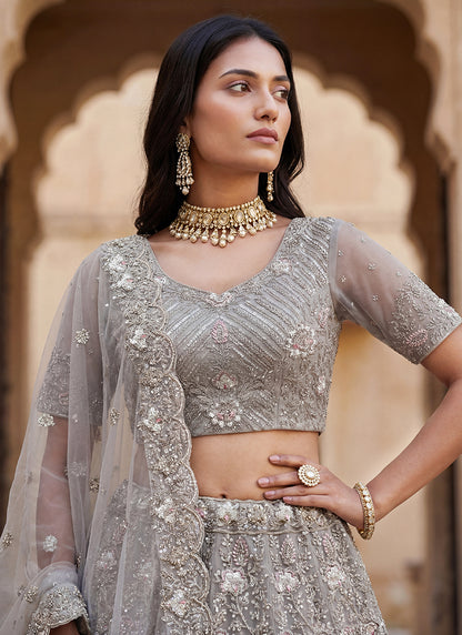 Gray Net Hand Work Wedding Wear Lehenga Choli SW522694