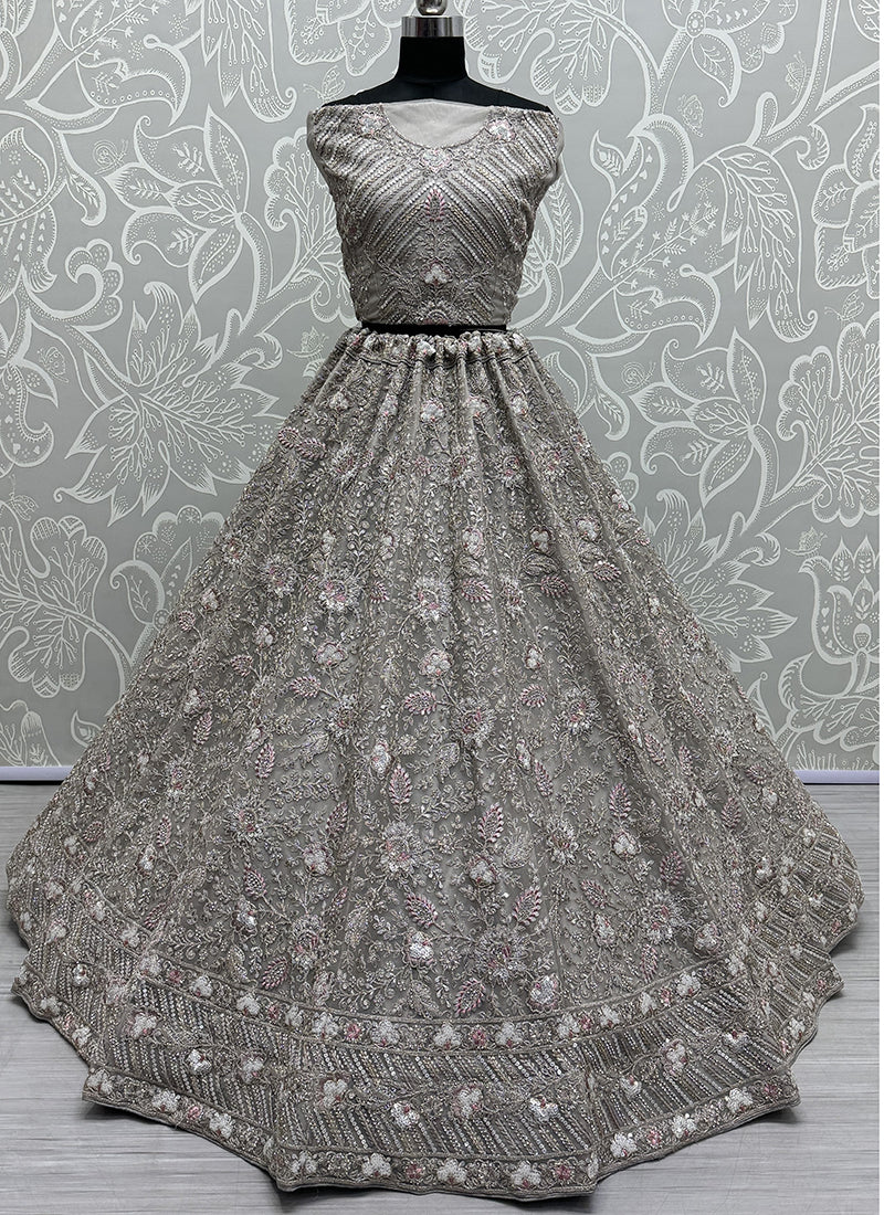 Gray Net Hand Work Wedding Wear Lehenga Choli SW522694