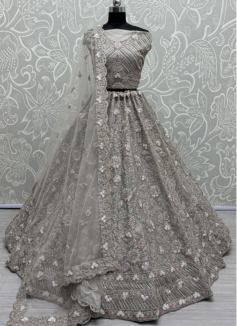 Gray Net Hand Work Wedding Wear Lehenga Choli SW522694