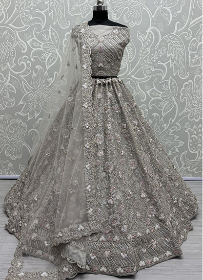 Gray Net Hand Work Wedding Wear Lehenga Choli SW522694