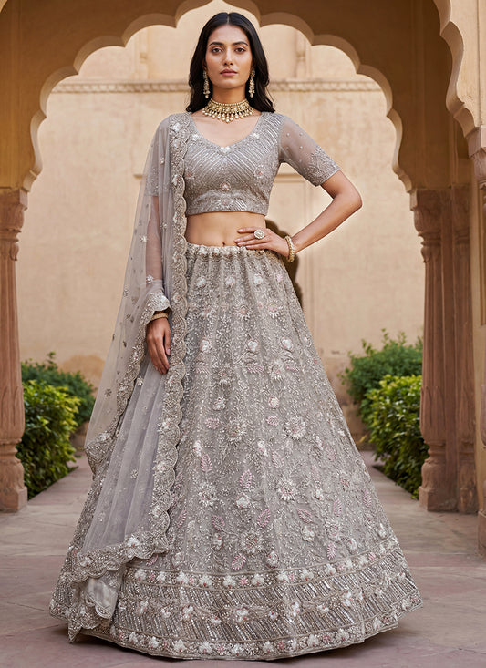 Gray Net Hand Work Wedding Wear Lehenga Choli SW522694