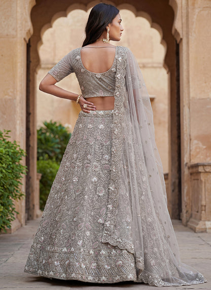 Gray Net Hand Work Wedding Wear Lehenga Choli SW522694