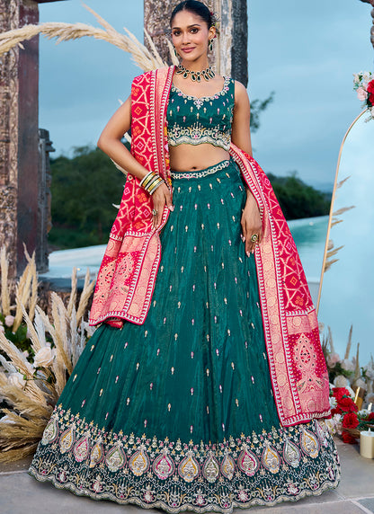 Cosmos Silk Green Bridal Lehenga Choli Emrboidery Work Lehenga Choli 385348