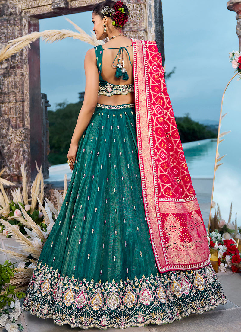 Cosmos Silk Green Bridal Lehenga Choli Emrboidery Work Lehenga Choli 385348