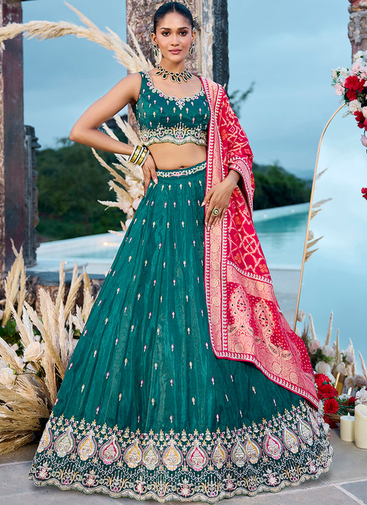 Cosmos Silk Green Bridal Lehenga Choli Emrboidery Work Lehenga Choli 385348