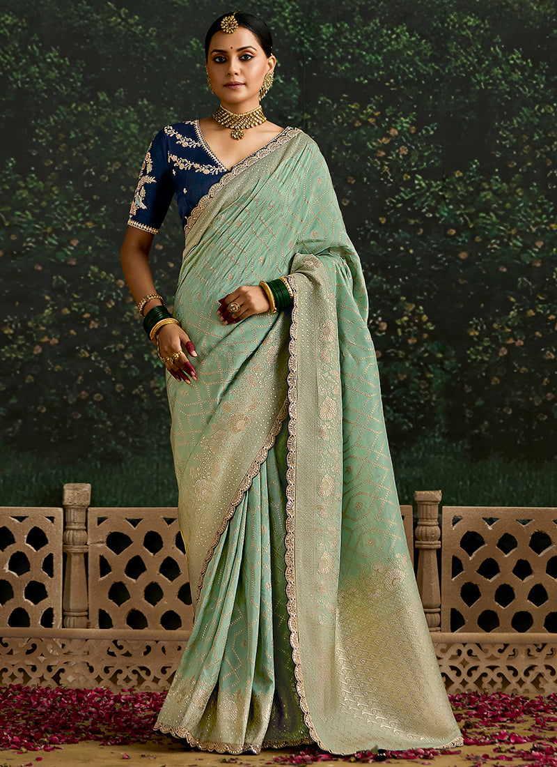 Green Dola Silk Embroidery Work Festival Wear Saree SW711845