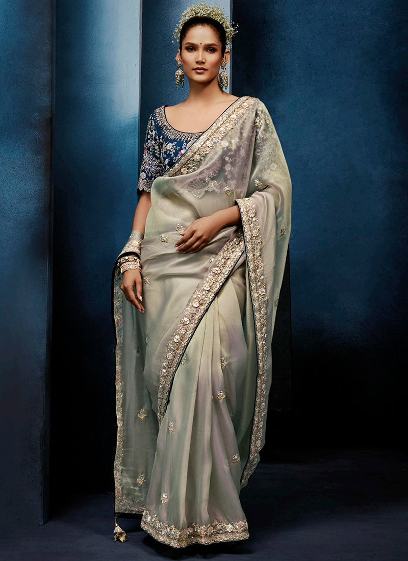 Green Fancy Silk Embroidery Work Wedding Wear Saree SW403863