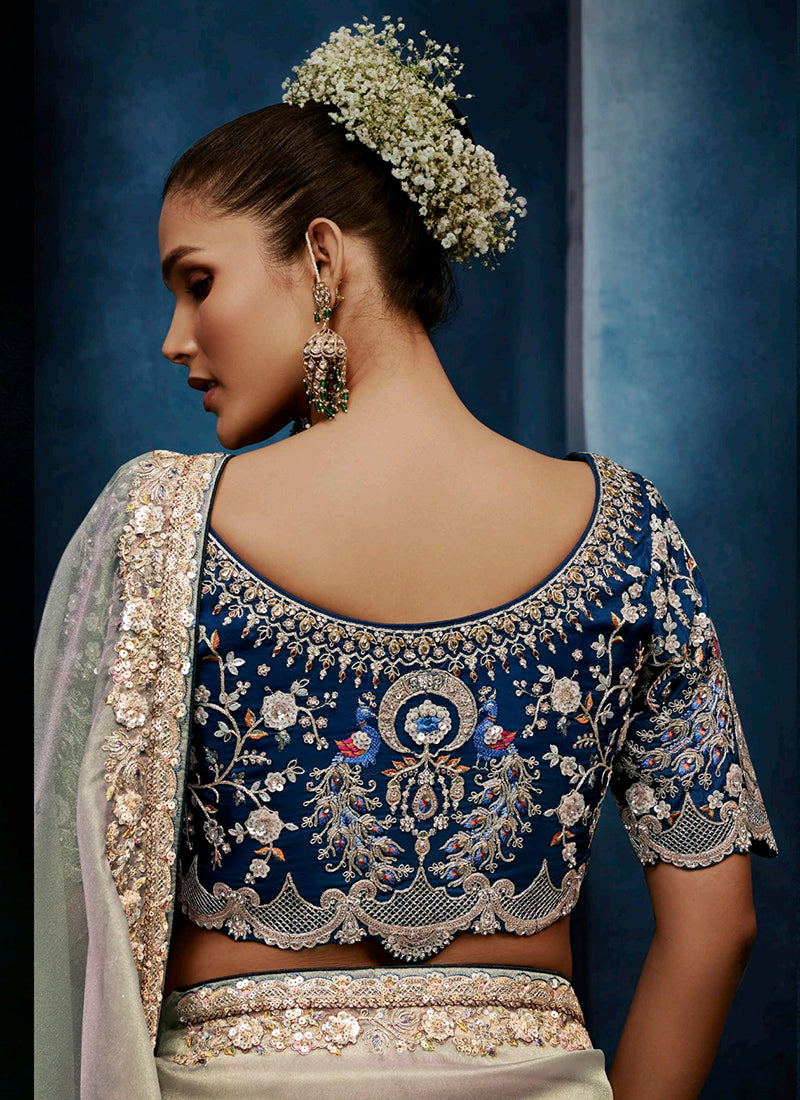 Green Fancy Silk Embroidery Work Wedding Wear Saree SW403863