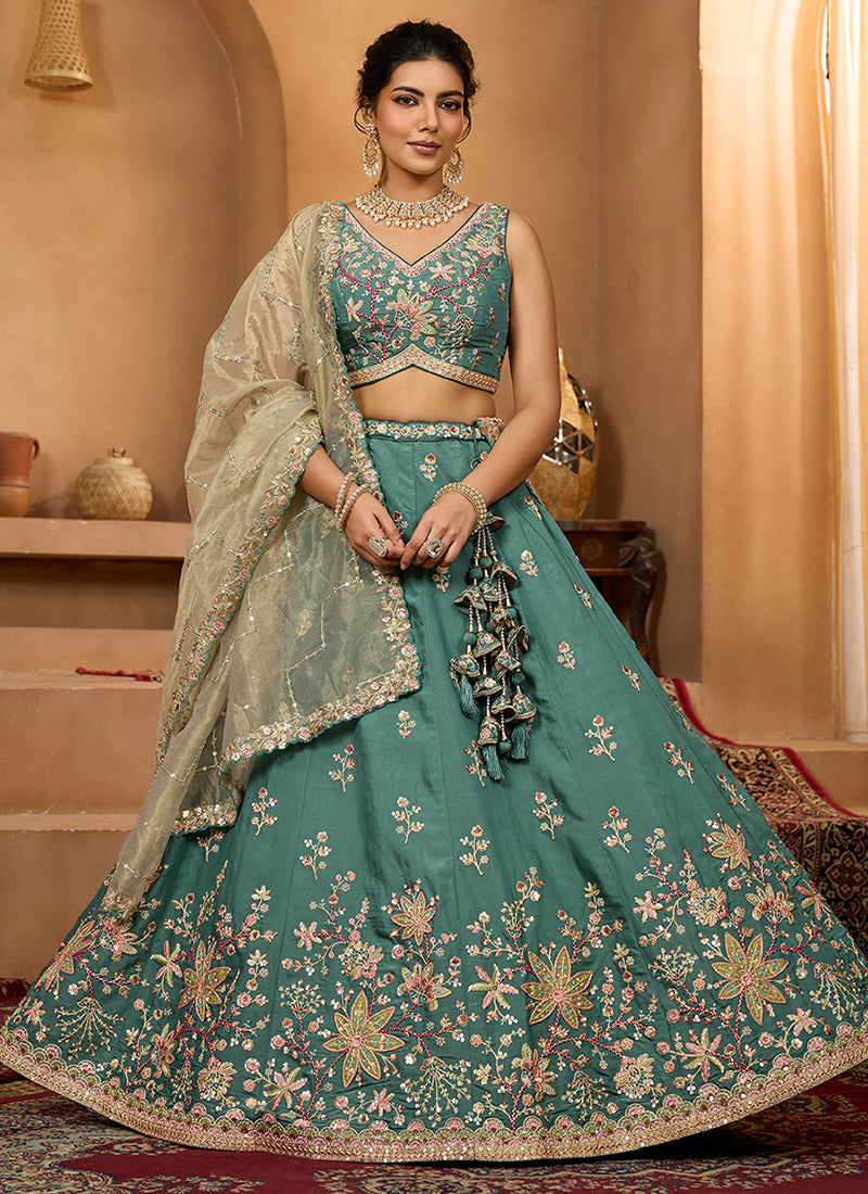 Georgette Green Bridal Lehenga Choli Embroidery Work Lehenga Choli 385350