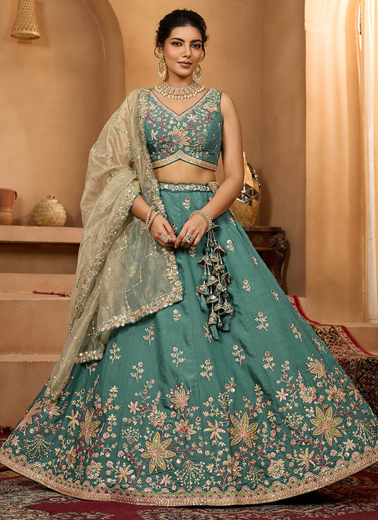Georgette Green Bridal Lehenga Choli Embroidery Work Lehenga Choli 385350