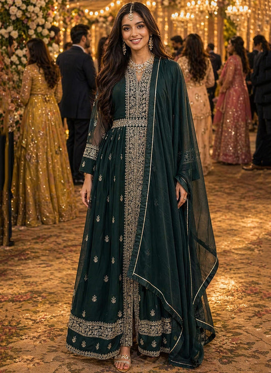 Green Georgette Embroidery Work Occasional Wear Readymade Ethnic Wear SW149671