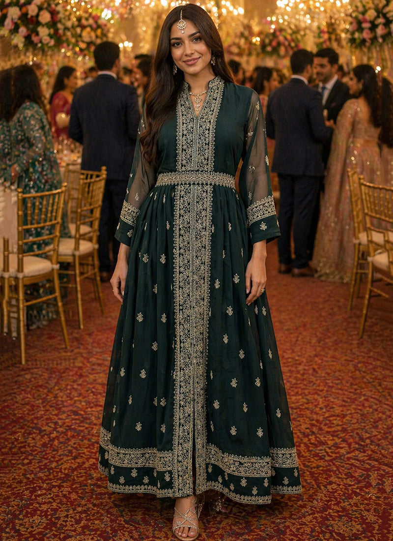 Green Georgette Embroidery Work Occasional Wear Readymade Ethnic Wear SW149671
