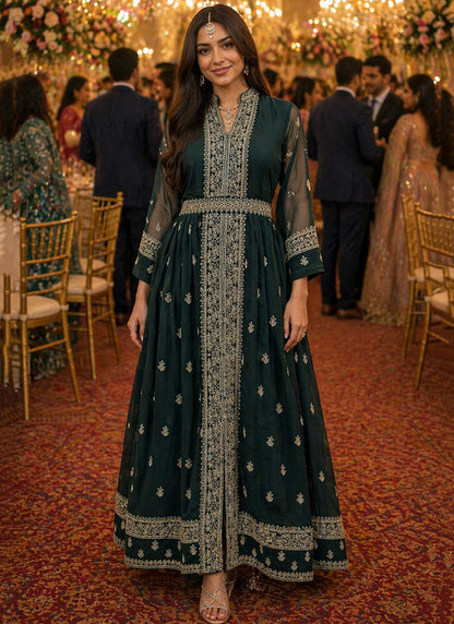 Green Georgette Embroidery Work Occasional Wear Readymade Ethnic Wear SW149671