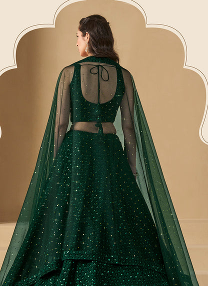 Georgette Green Wedding Wear Thread Embroidery Work Lehenga Choli 385592
